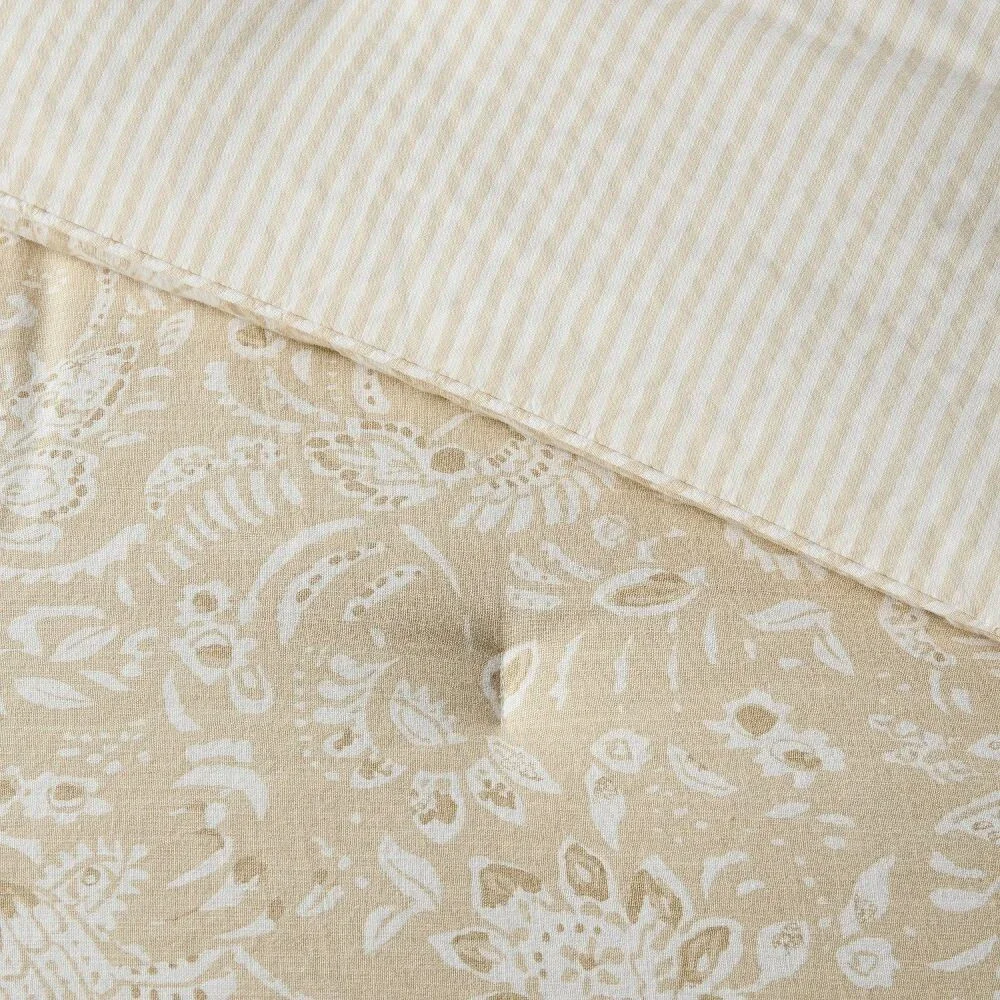 Floral Paisley Casual Textured Cotton Reversible Comforter - Beige, Full/Queen